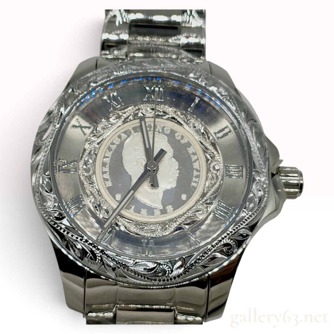 Howard Miao King Kalakaua I Coin Engraved Stainless Steel Wristwatch 40.6mm (1 of 10)