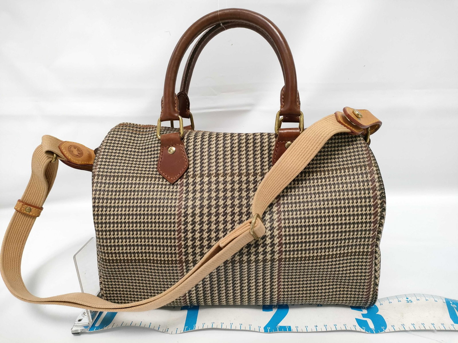 Vintage Polo Ralph Lauren Glen Plaid Coated Canvas Boston Satchel