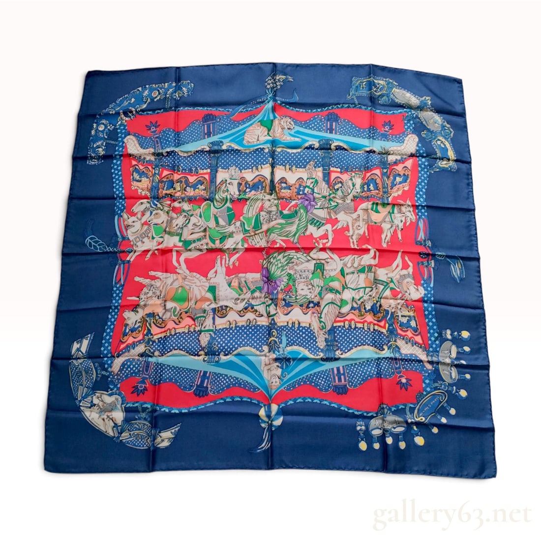 Vintage Hermes Luna Park Silk Carre 90 in Navy and Red (1 of 8)
