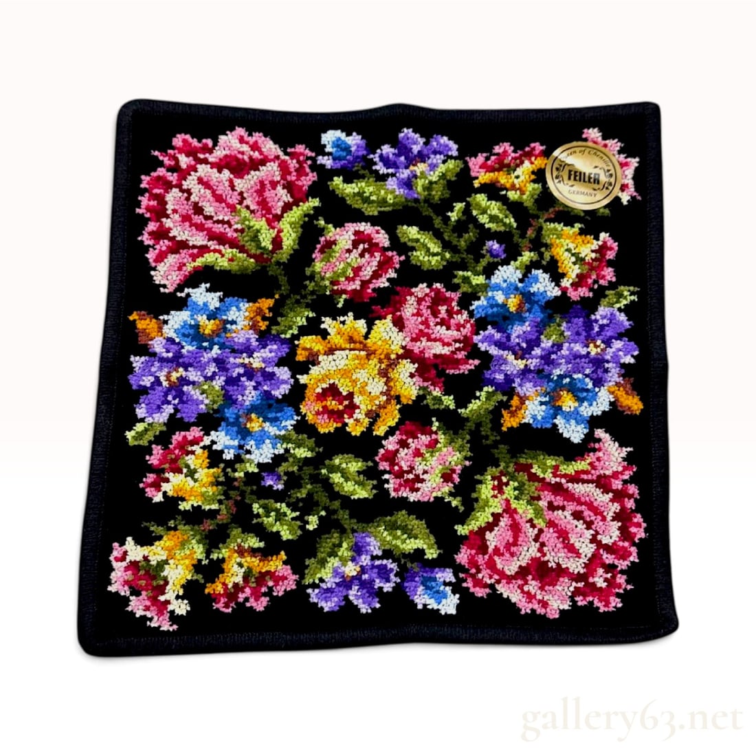 Feiler Floral Black Chenille Cotton Wash Cloth NWT (1 of 4)