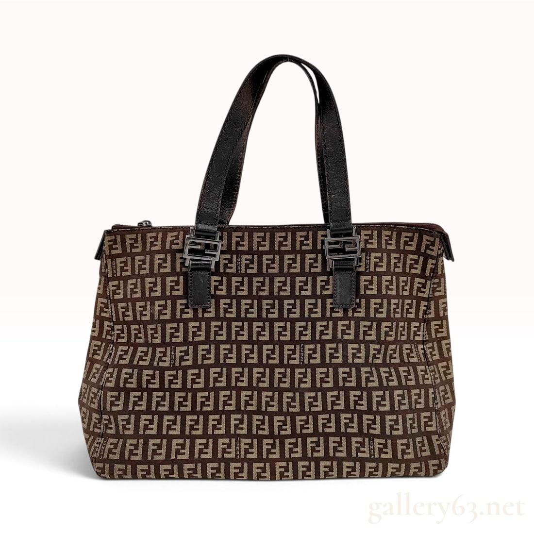 Vintage Fendi Zucchino FF Brown Canvas and Leather Tote Bag (1 of 10)