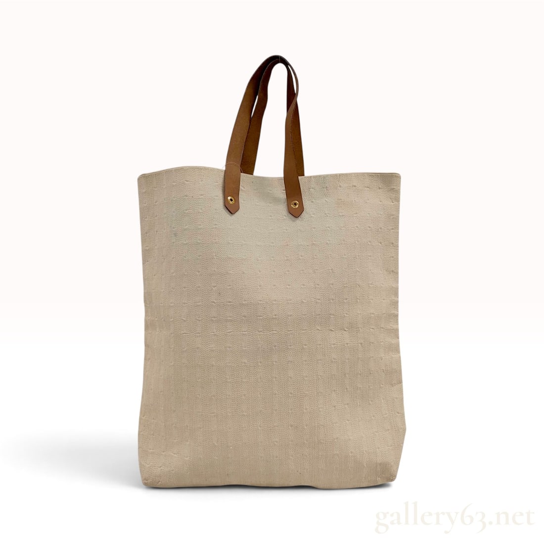 Hermes Ahmedabad Cream Toile Canvas and Tan Leather Tote Bag (1 of 10)