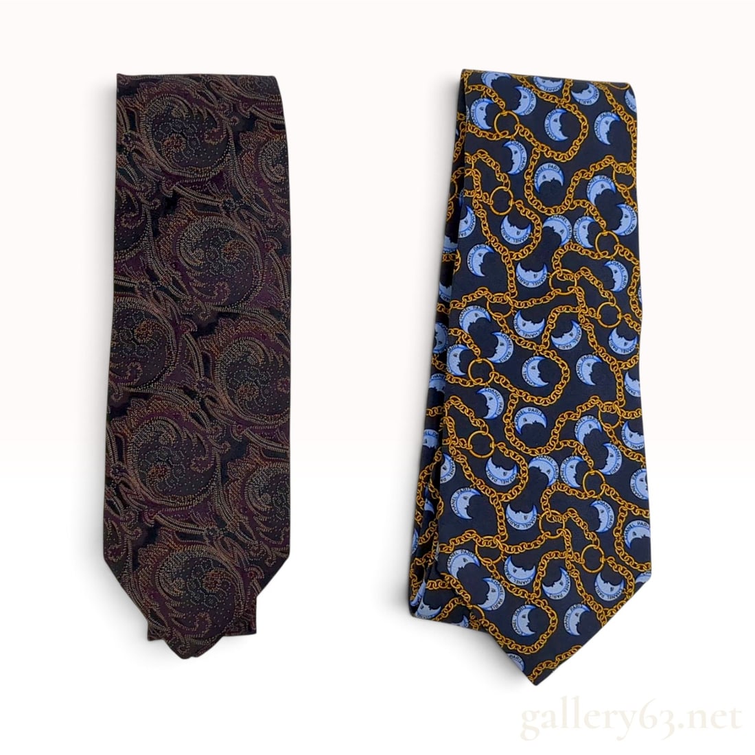 Two Chanel Silk Neckties in Paisley and Chain and Moon Prints (1 of 10)