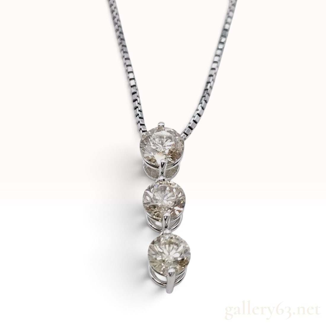 Platinum 0.84ctw Champagne Natural Diamond Three-Stone Graduated Drop Necklace (1 of 10)