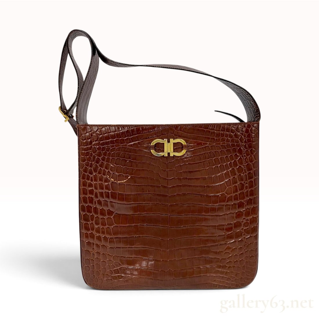 Vintage Salvatore Ferragamo Gancini Dark Brown Crocodile Skin Shoulder Bag (1 of 10)