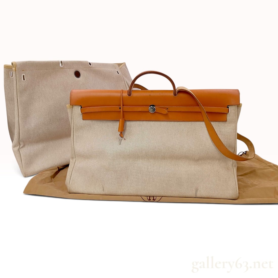 Vintage Hermes Herbag Cabine 50 Toile and Tan Leather Travel Bag with Dust Bag (1 of 10)