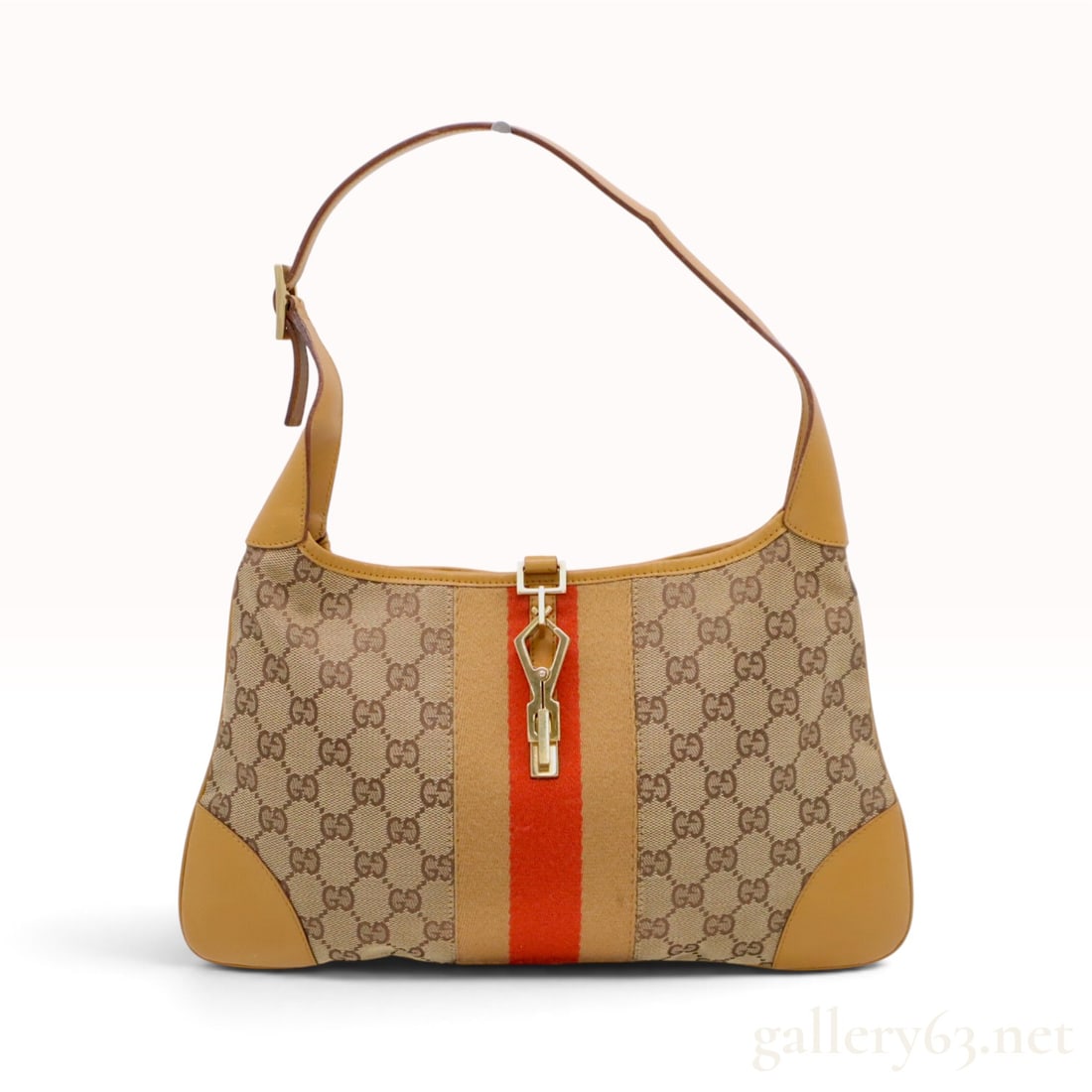 Vintage Gucci Jackie Beige GG Monogram Canvas and Tan Leather Hobo Bag (1 of 10)