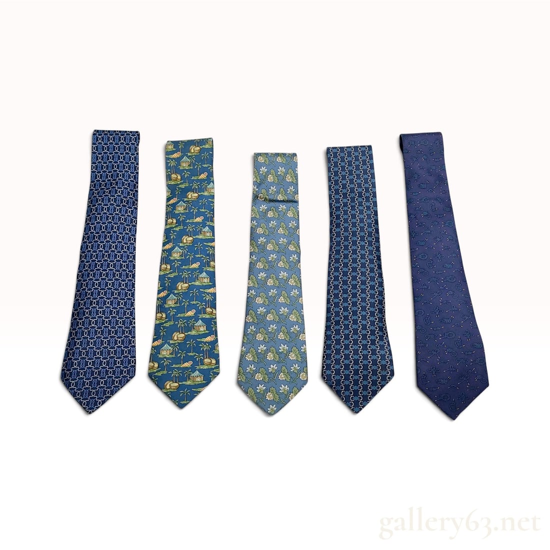A Collection of Five Herm?¨s Assorted Pattern Silk Neckties (1 of 10)