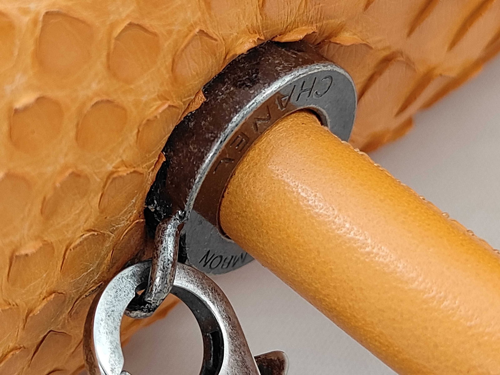 Chanel Orange Python Coco Handle Bag with Aged Ruthenium Hardware - 4