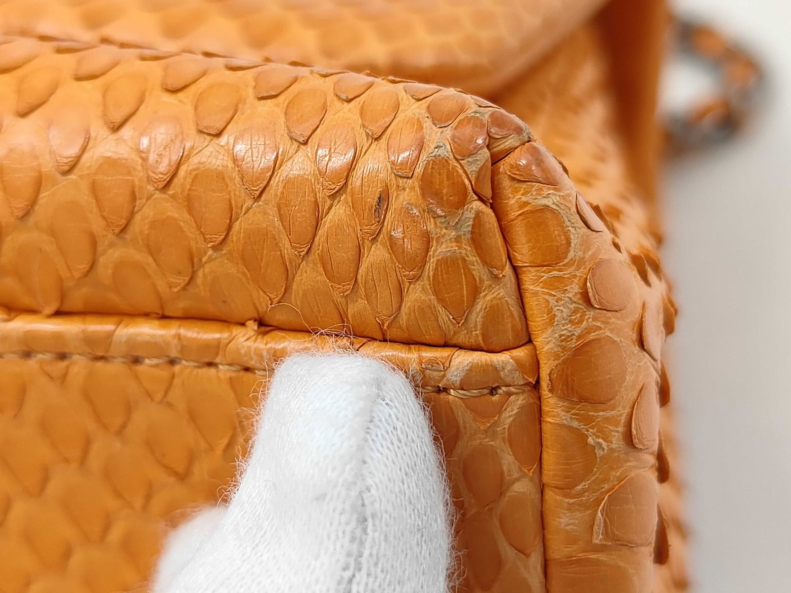 Chanel Orange Python Coco Handle Bag with Aged Ruthenium Hardware - 5