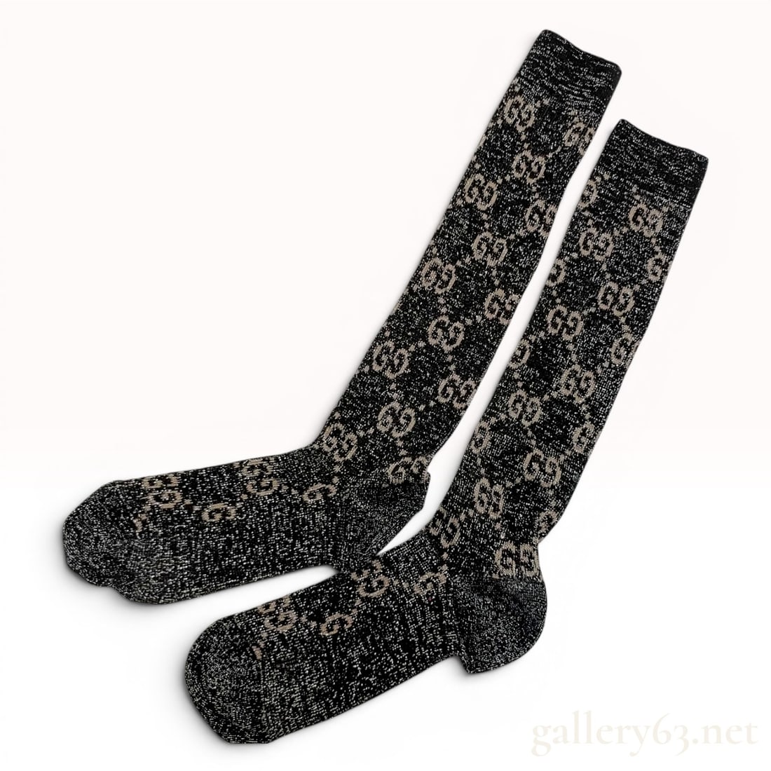 A Pair of Gucci Monogram Metallic Lame Knee-High Socks (1 of 4)