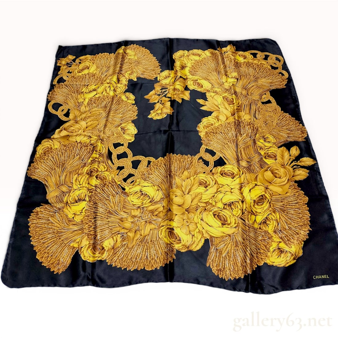 Chanel Silk Scarf in Wheat and Roses Pattern (1 of 8)