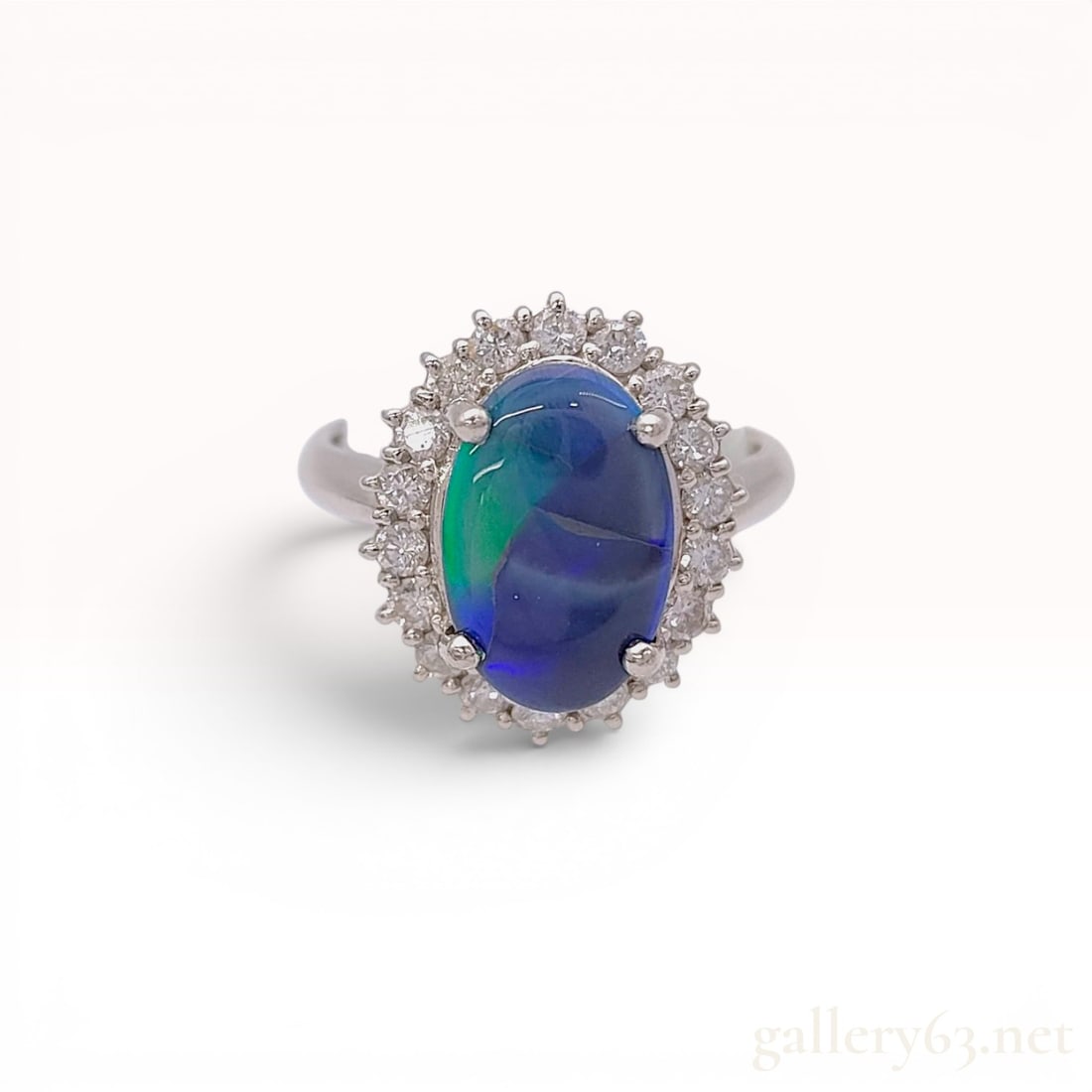 Platinum Black Opal and Diamond Halo Ring (1 of 8)