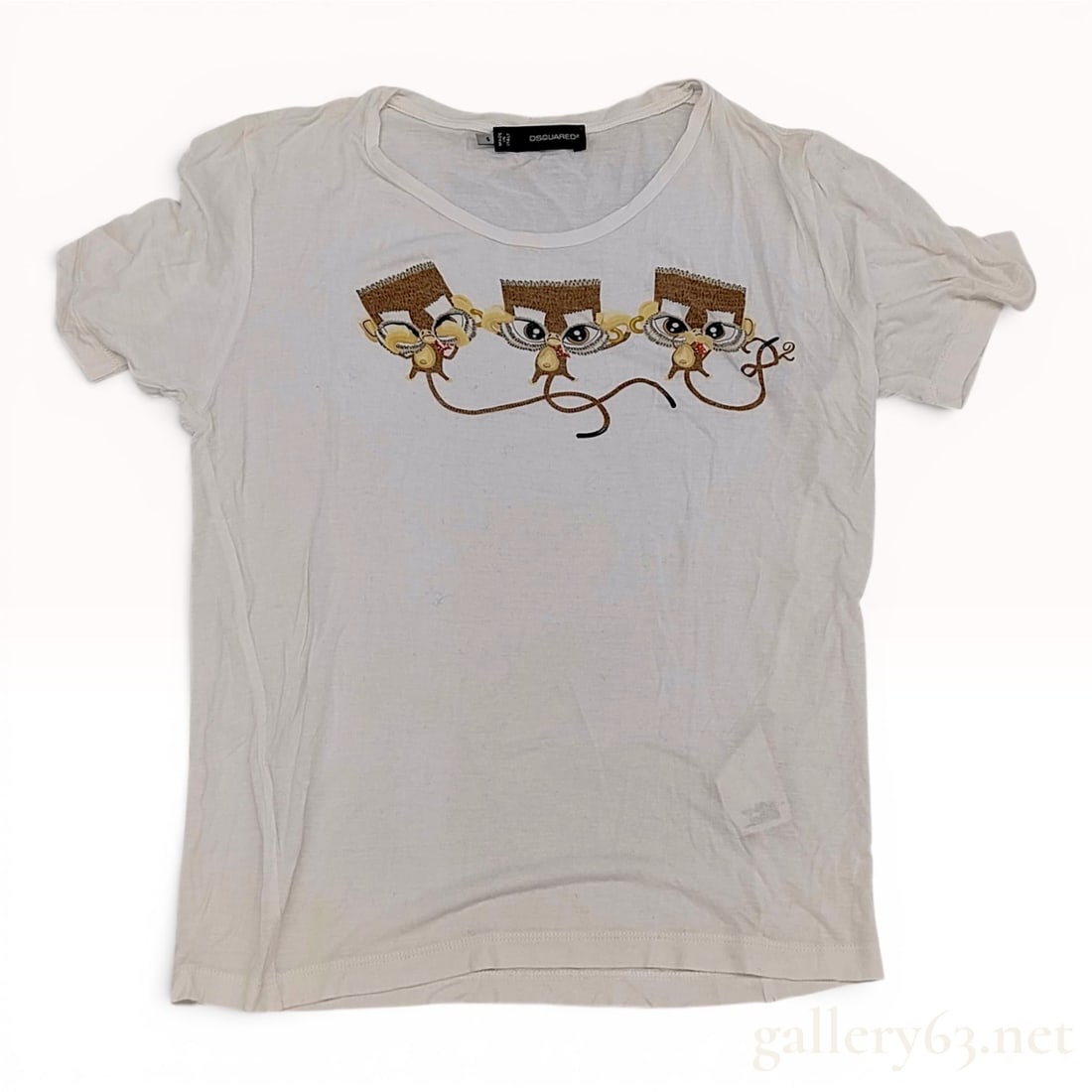 Dsquared2 Women's White Viscose Three Wise Monkeys Graphic T-Shirt (1 of 10)
