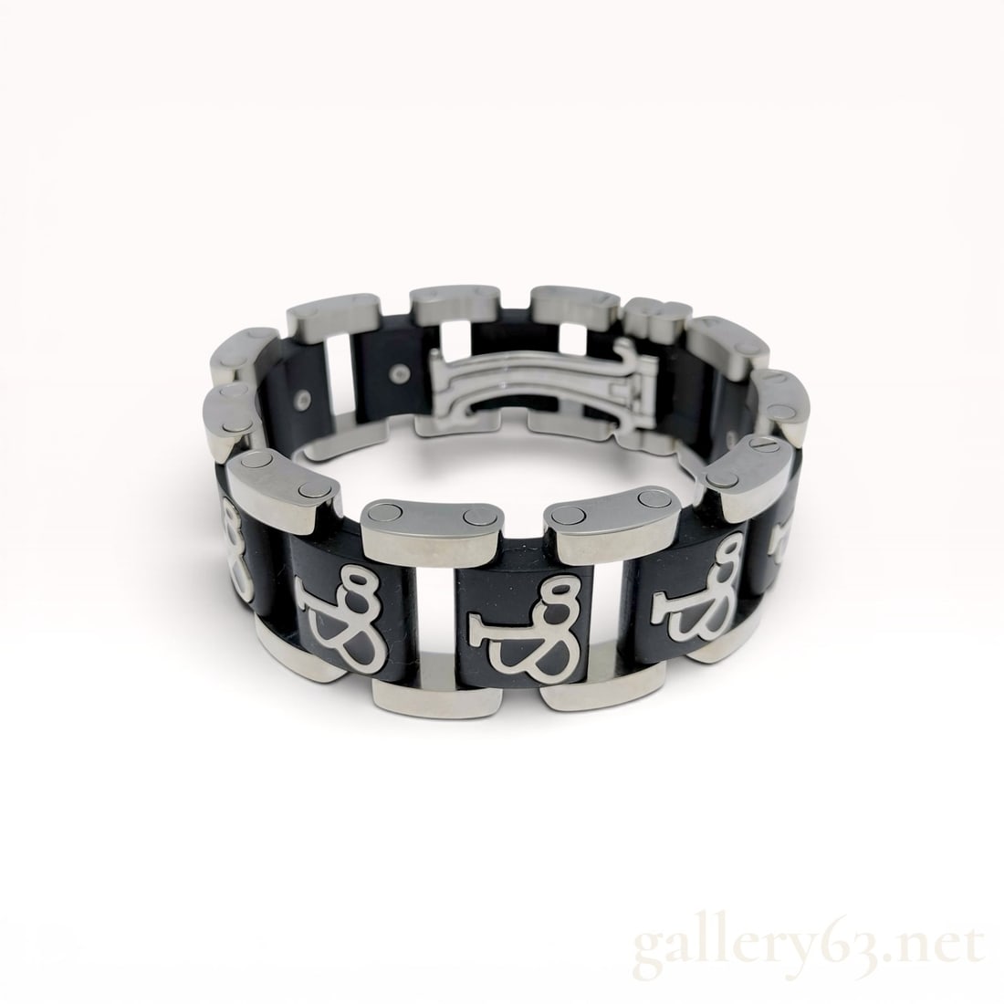 Stainless Steel and Black Composite Link Bracelet with GS Monogram (1 of 10)