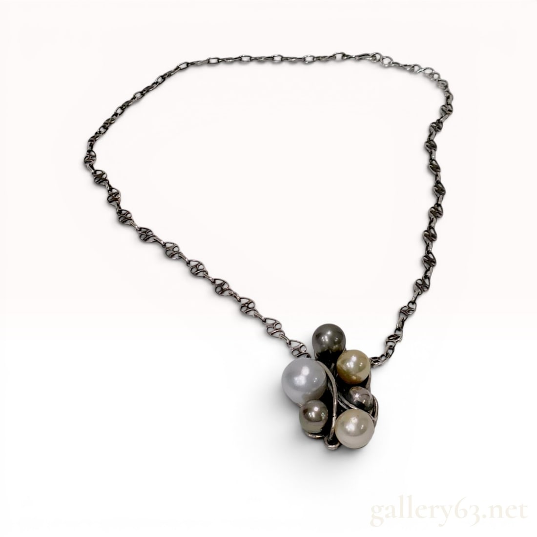 BeBe Kobo Silver and Multi-Tone Cultured Pearl Cluster Pendant Necklace (1 of 5)