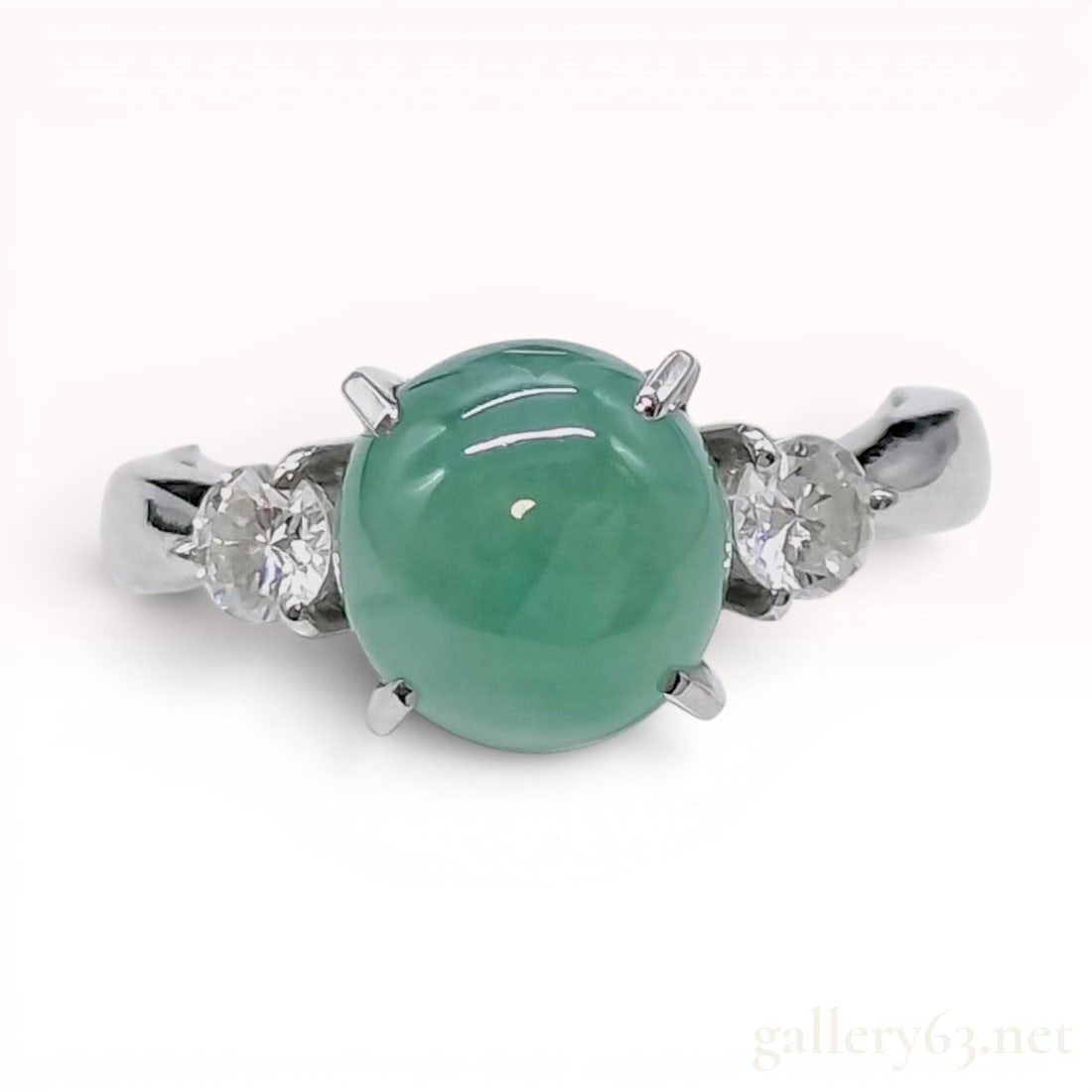 Natural Green Jadeite and Diamond Platinum Cocktail Ring (1 of 9)