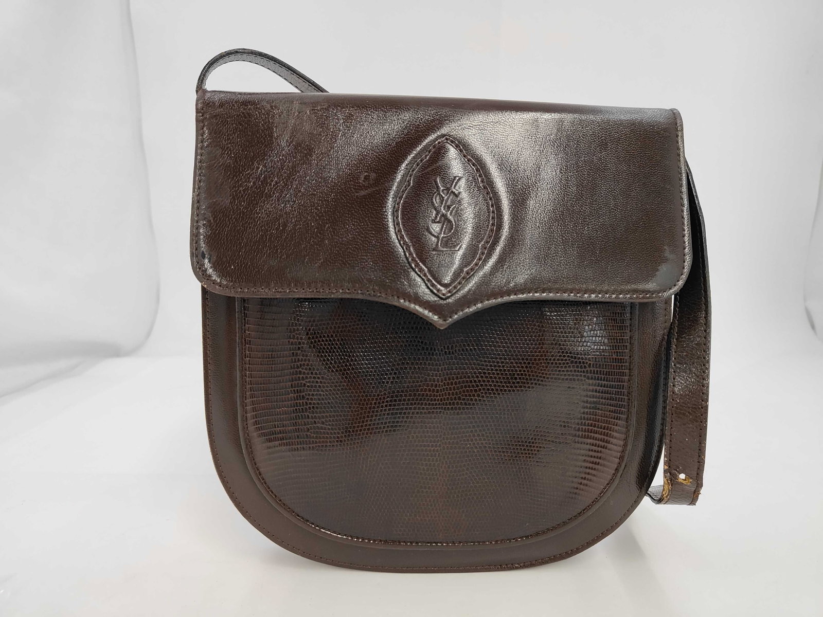 Yves Saint Laurent Vintage Dark Brown Leather and Genuine Lizard Skin Leather Shoulder Bag (1 of 8)
