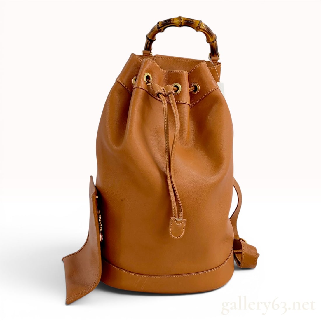 Gucci Vintage Bamboo Leather Drawstring Bucket Backpack (1 of 8)
