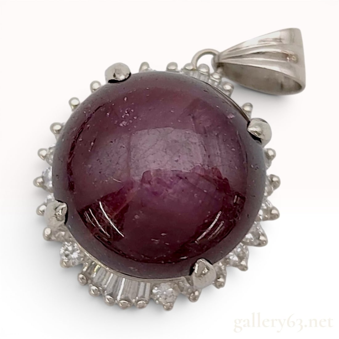 Large 20.50 Carat Star Ruby and 0.64 Carat Diamond Platinum Pendant (1 of 6)