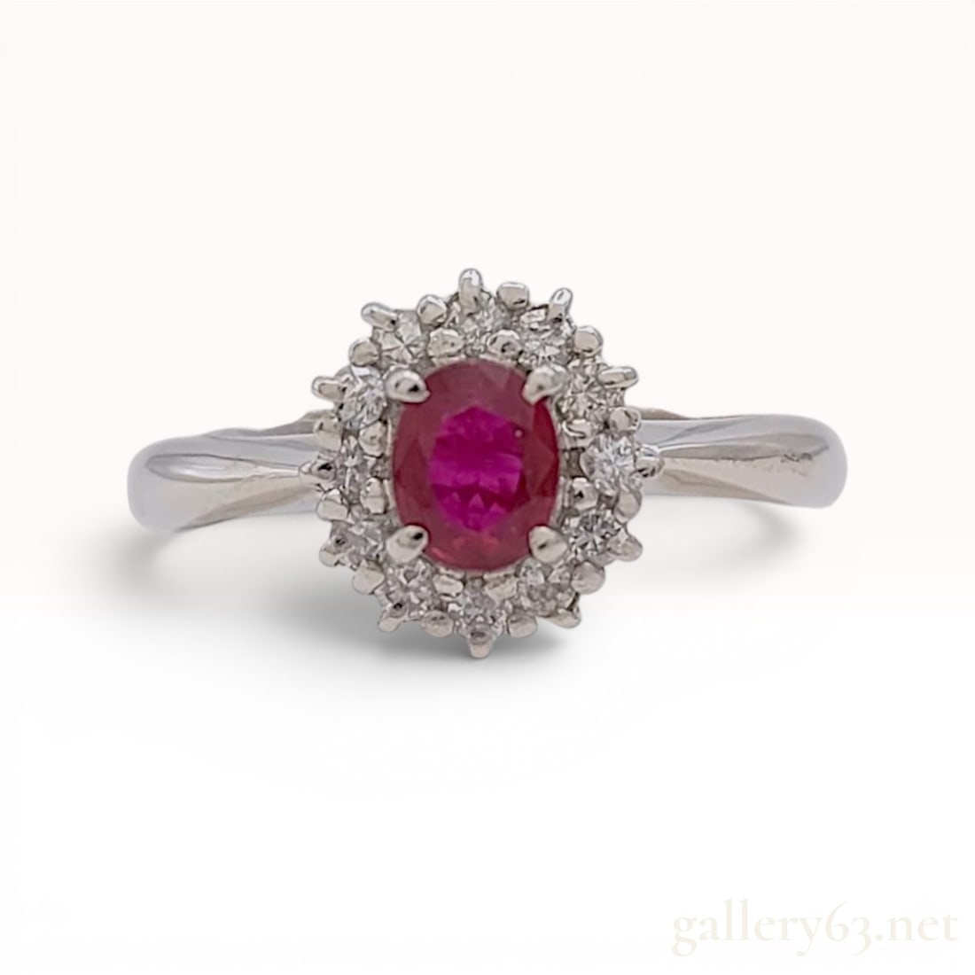 Platinum Ruby and Diamond Halo Cluster Ring (1 of 10)