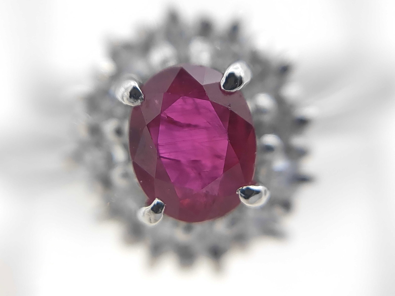 Platinum Ruby and Diamond Halo Cluster Ring - 9
