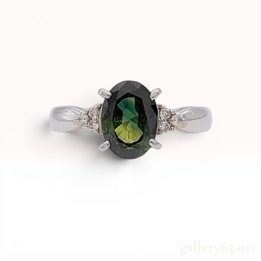 Platinum Green Sapphire and Diamond Cocktail Ring (1 of 9)