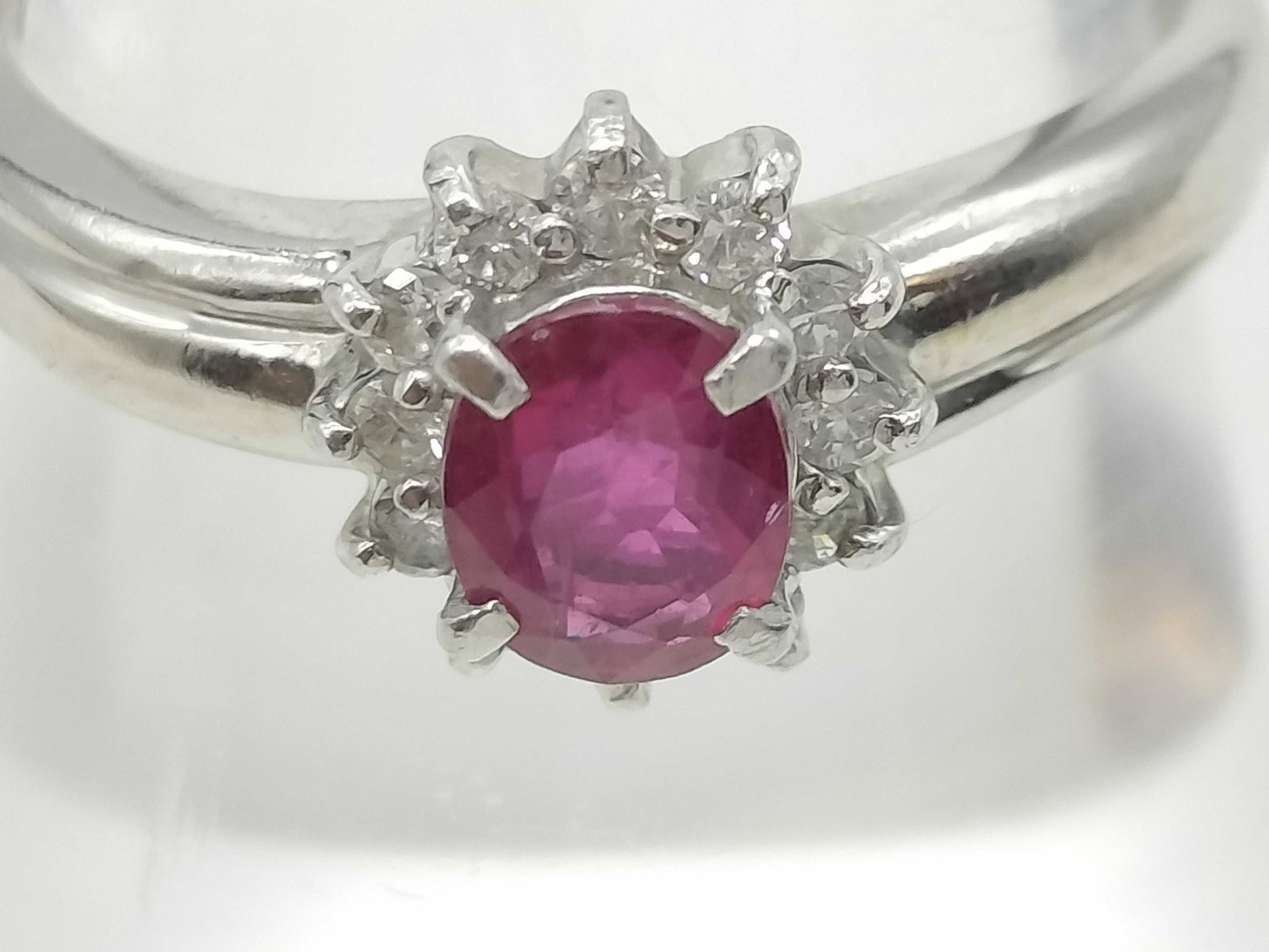 Platinum.60ct Ruby and.15ctw Diamond Cluster Ring - 2
