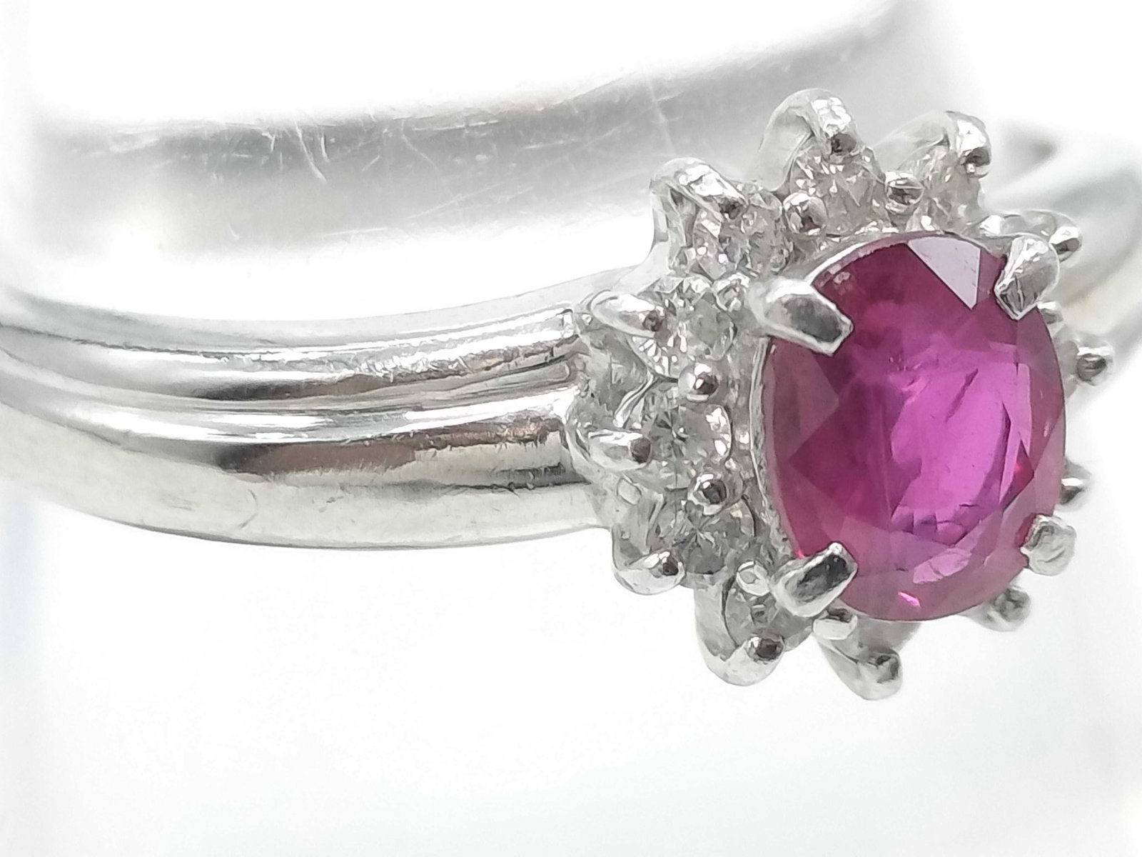 Platinum.60ct Ruby and.15ctw Diamond Cluster Ring - 3