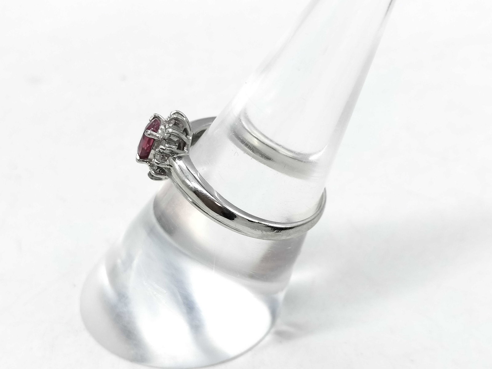 Platinum.60ct Ruby and.15ctw Diamond Cluster Ring - 4
