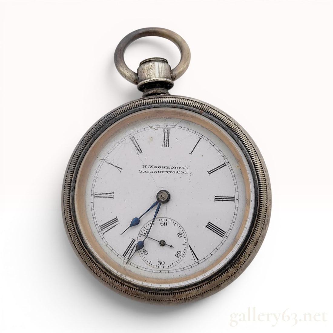 Antique Silver-Toned Key-Wind Pocket Watch with H. Wagnhorst Sacramento, Cal. Dial (1 of 7)