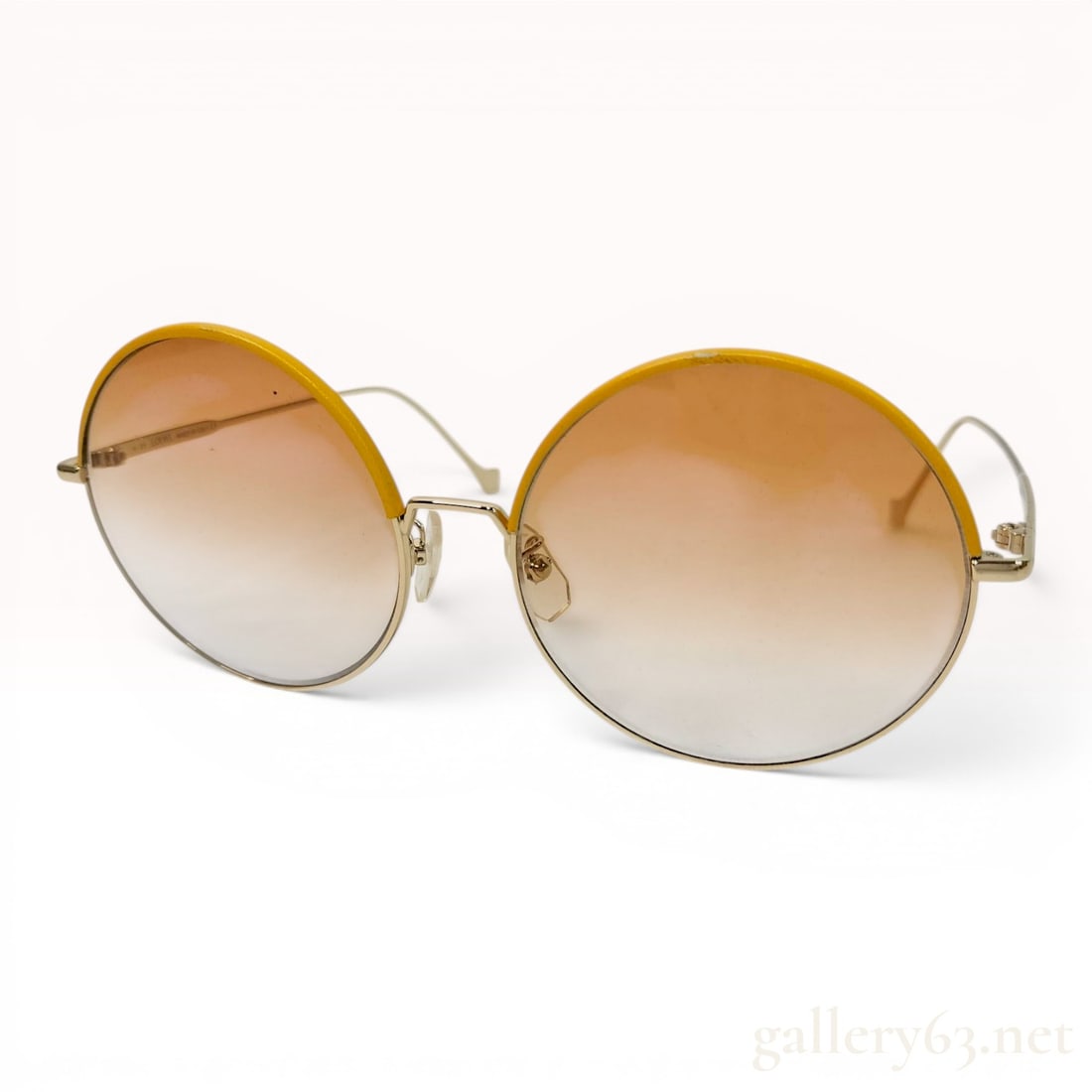 Loewe LW40008U Round Gold Toned Metal and Yellow Leather Trim Sunglasses (1 of 10)