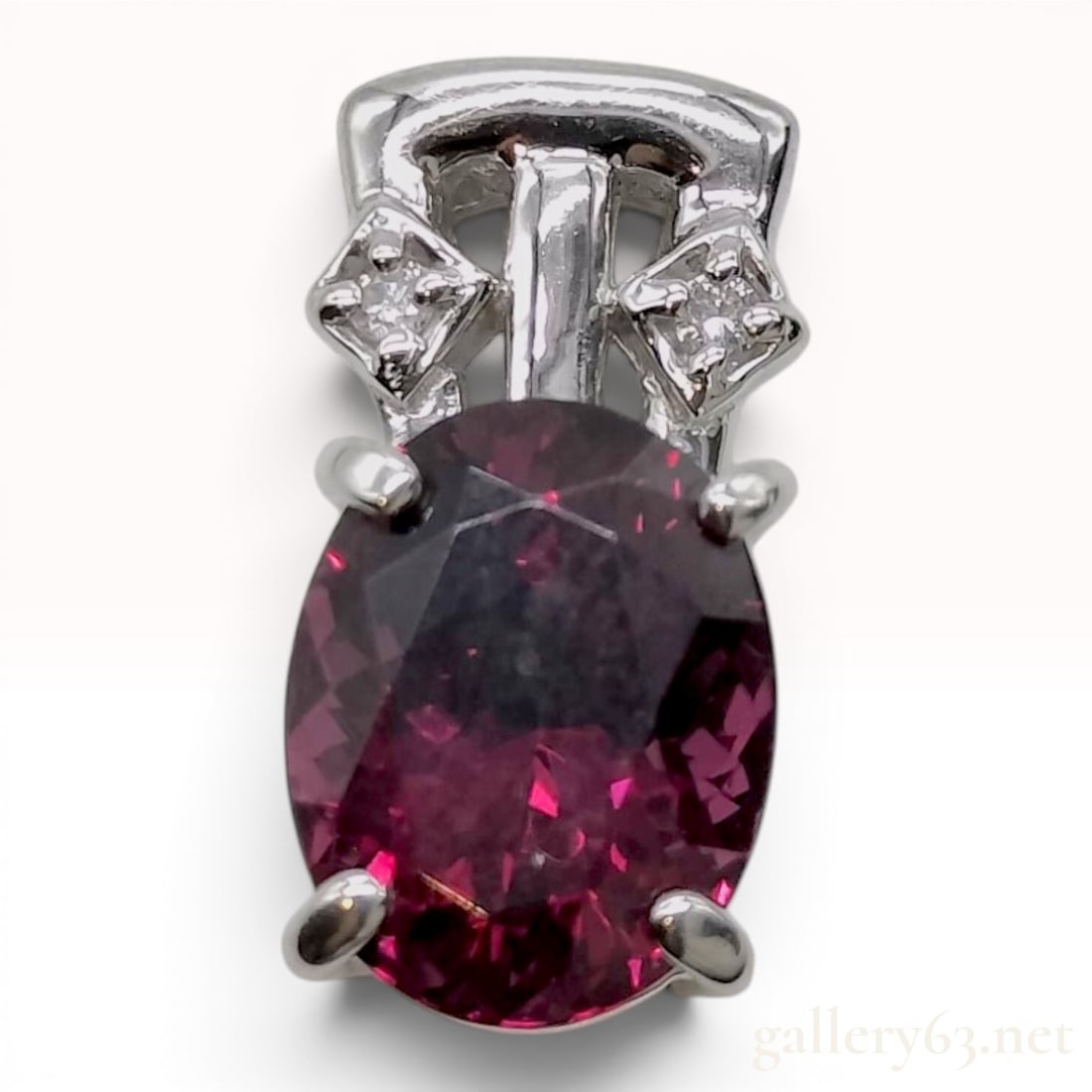 Platinum, 2.61ct Rhodolite Garnet, and Diamond Pendant (1 of 9)