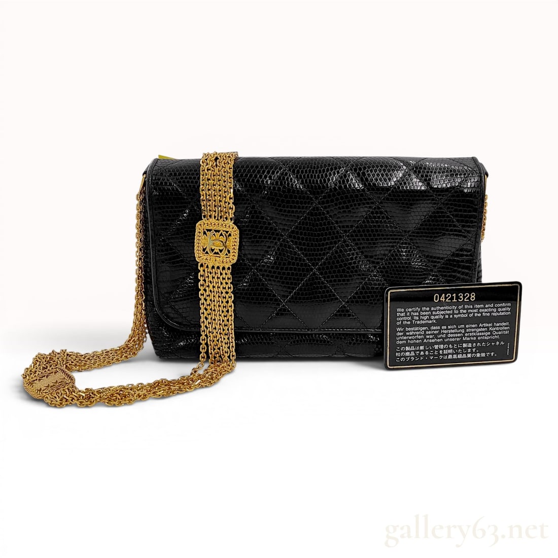 An Important Chanel Vintage Black Quilted Lizard Skin Flap Bag with Multi-Strand Gold-Plated Chain, (1 of 13)