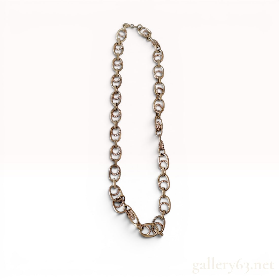 Milor Italy Sterling Silver Textured Oval Link Necklace (1 of 7)