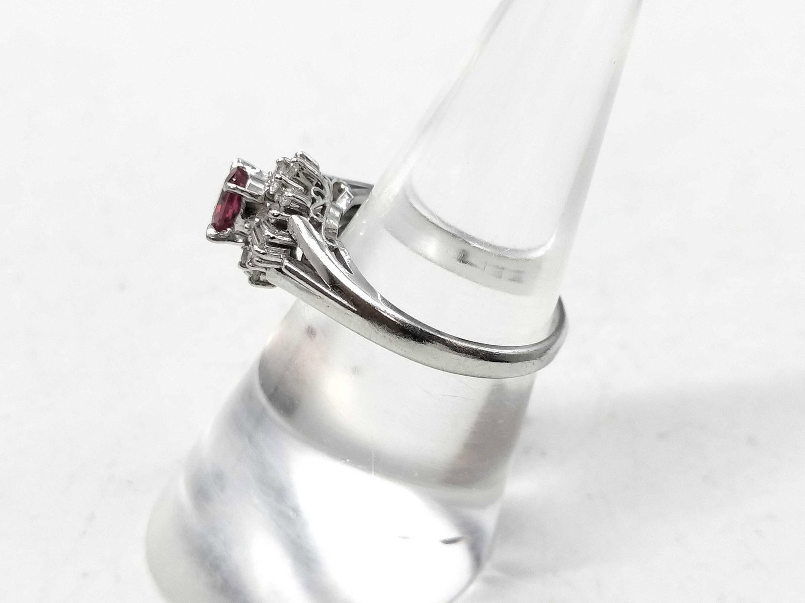 Ruby and Diamond Platinum Cluster Cocktail Ring - 3