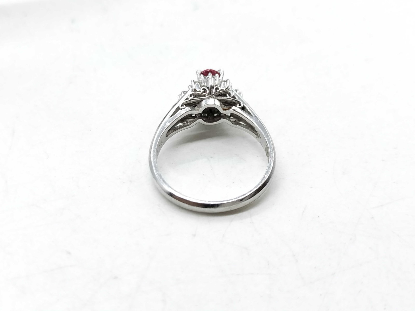 Ruby and Diamond Platinum Cluster Cocktail Ring - 7