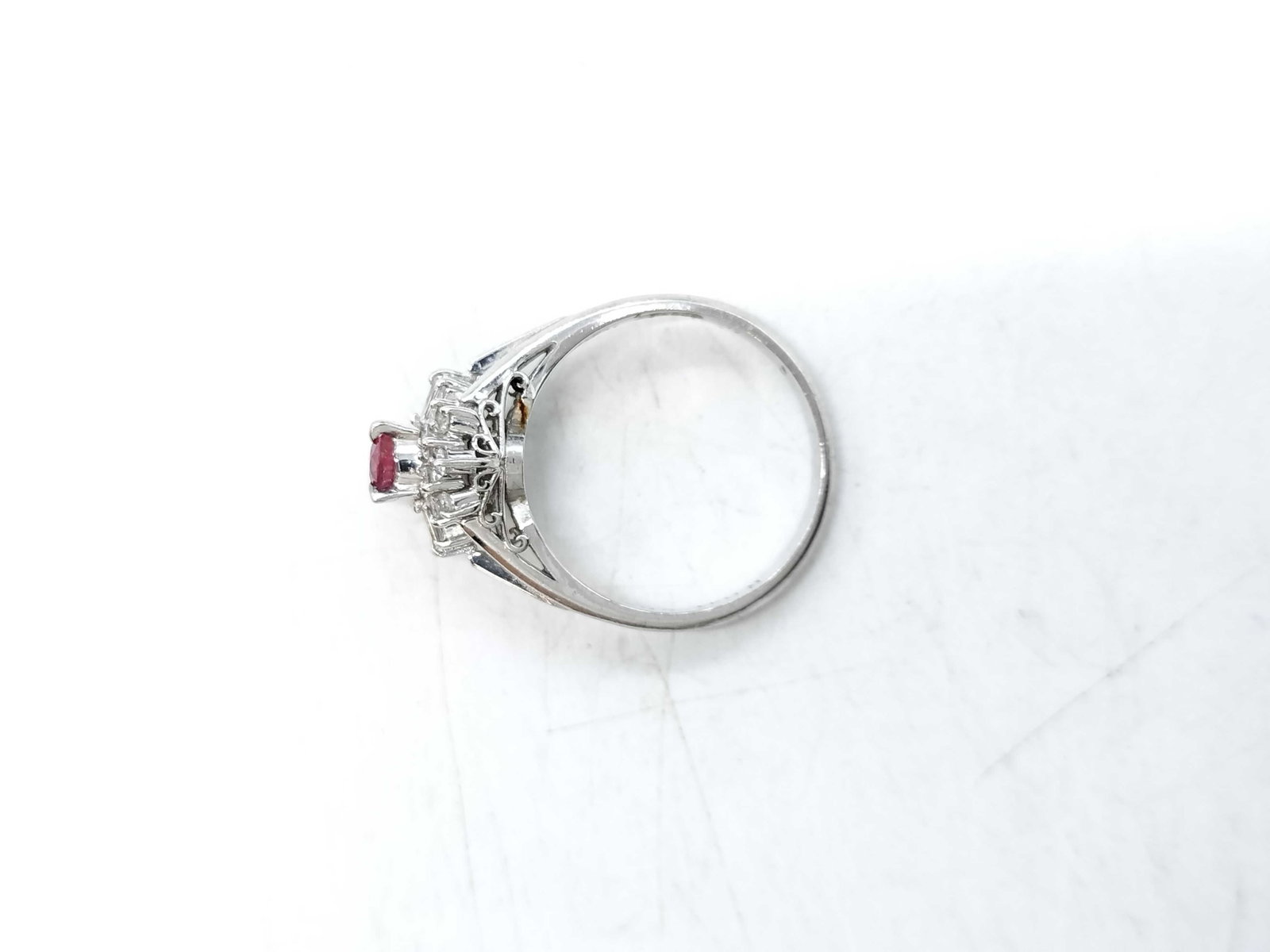 Ruby and Diamond Platinum Cluster Cocktail Ring - 8