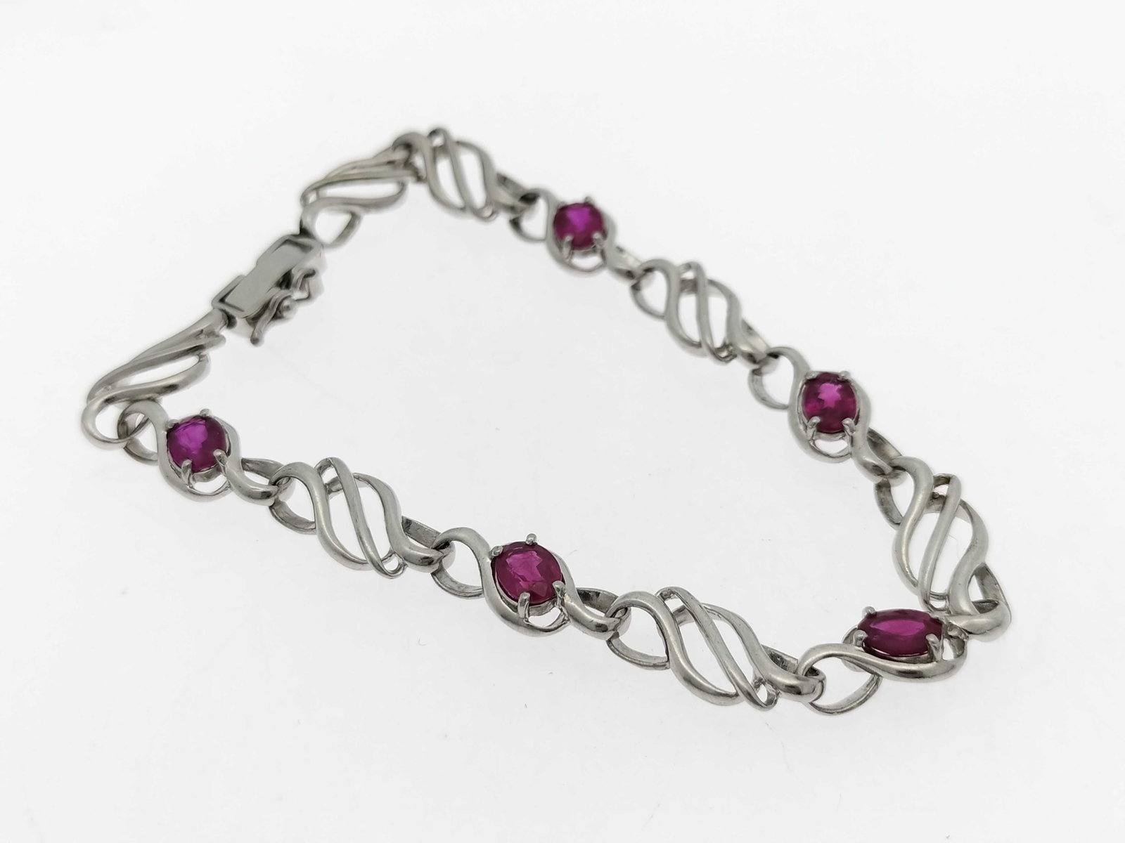 Platinum and 2.58ctw Ruby Openwork Link Bracelet - 2