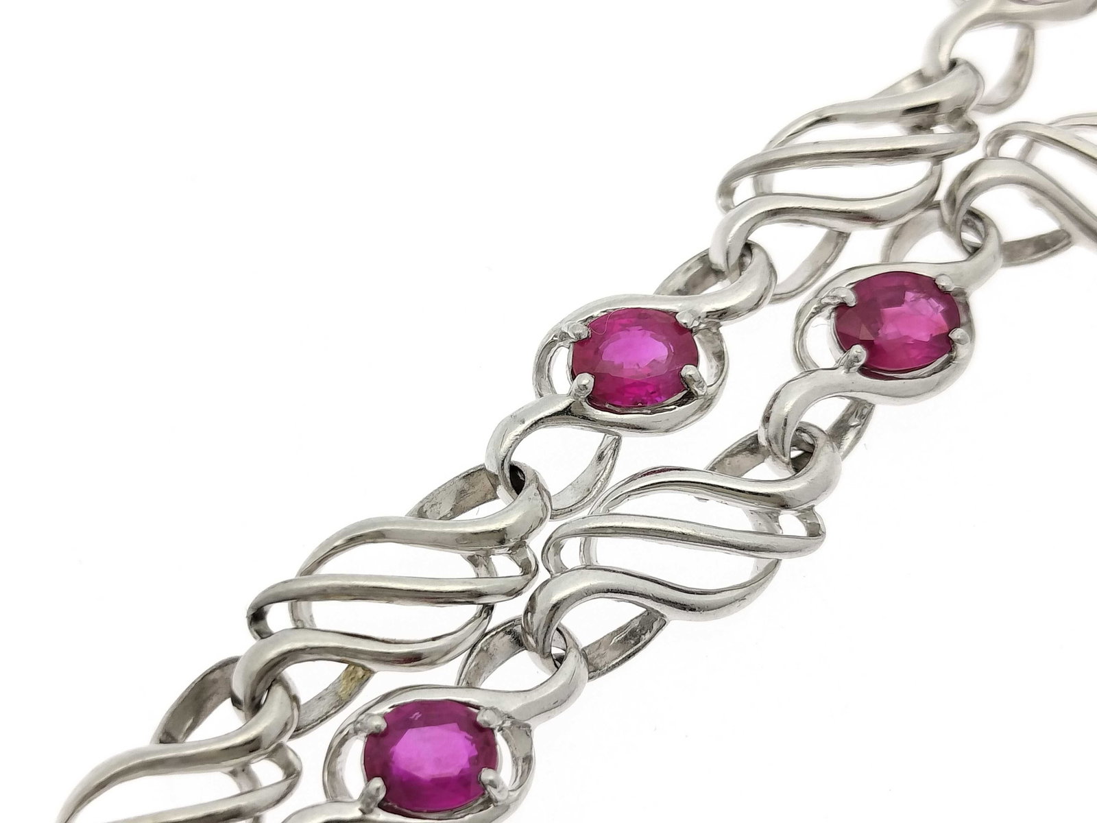 Platinum and 2.58ctw Ruby Openwork Link Bracelet - 7