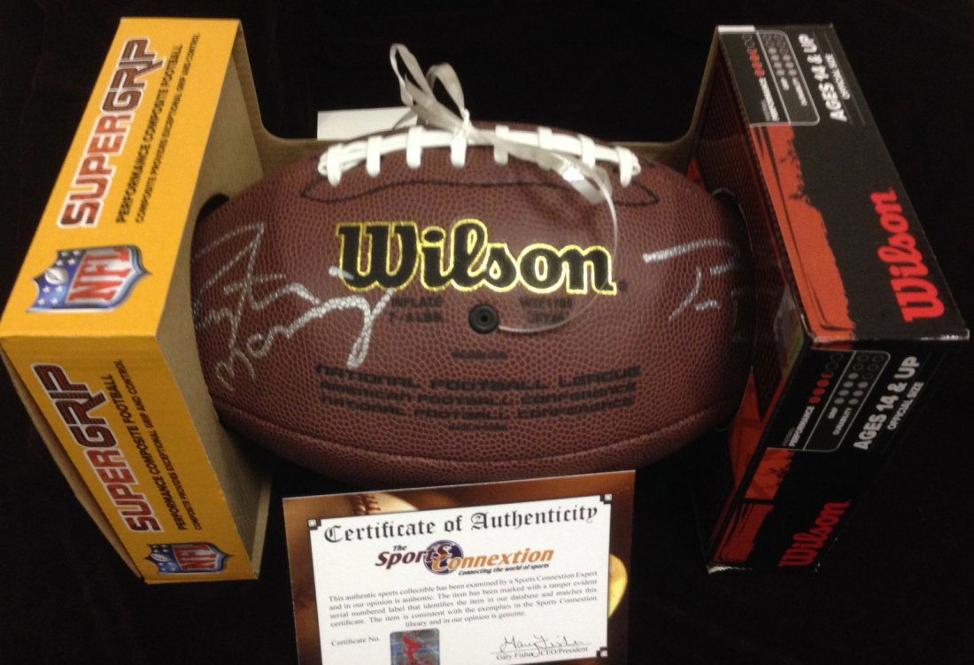 Peyton Manning and Tom Brady autographed football: Peyton Manning and Tom Brady signed football with COA.