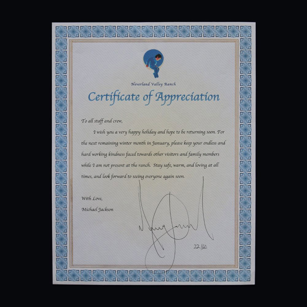Michael Jackson Signed Certificate of Appreciation (1 of 1)