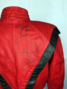 Michael Jackson Signed Thriller Jacket: Michael Jackson signed "Thriller" style vintage leather jacket. The rare jacket is signed and dated by Michael Jackson himself with "Always Love Michael Jackson 2002" on the back. This beautiful jacke