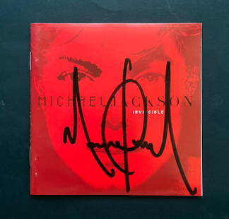 Michael Jackson Signed Red Invincible CD booklet: Inner booklet from Michael Jackson's "Invincible" CD personally signed by the King of Pop on the red cover in black felt pen. The signature is clear, without damage, excellent condition. Accompanied b