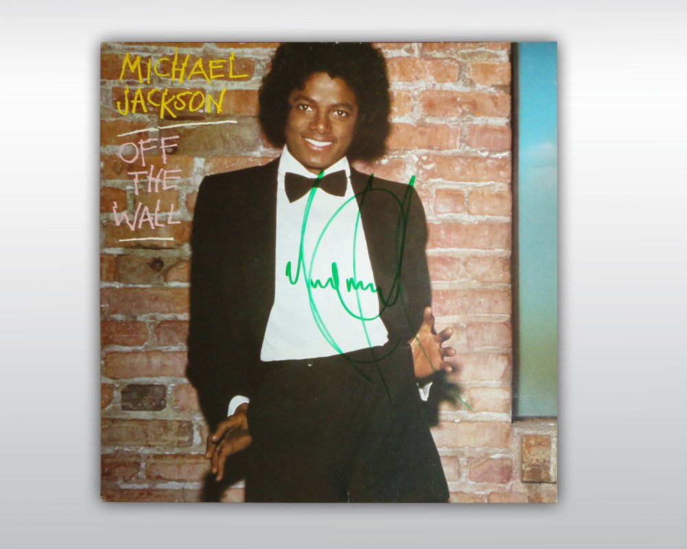 MICHAEL JACKSON SIGNED OFF THE WALL 12-INCH ALBUM: This is a signed 'Off The Wall' album from 1979 (Made in UK, EPC 83468). This album is Michael Jackson's first solo LP as an adult artist. Signed in green marker on the front cover, "Michael Jackson."
