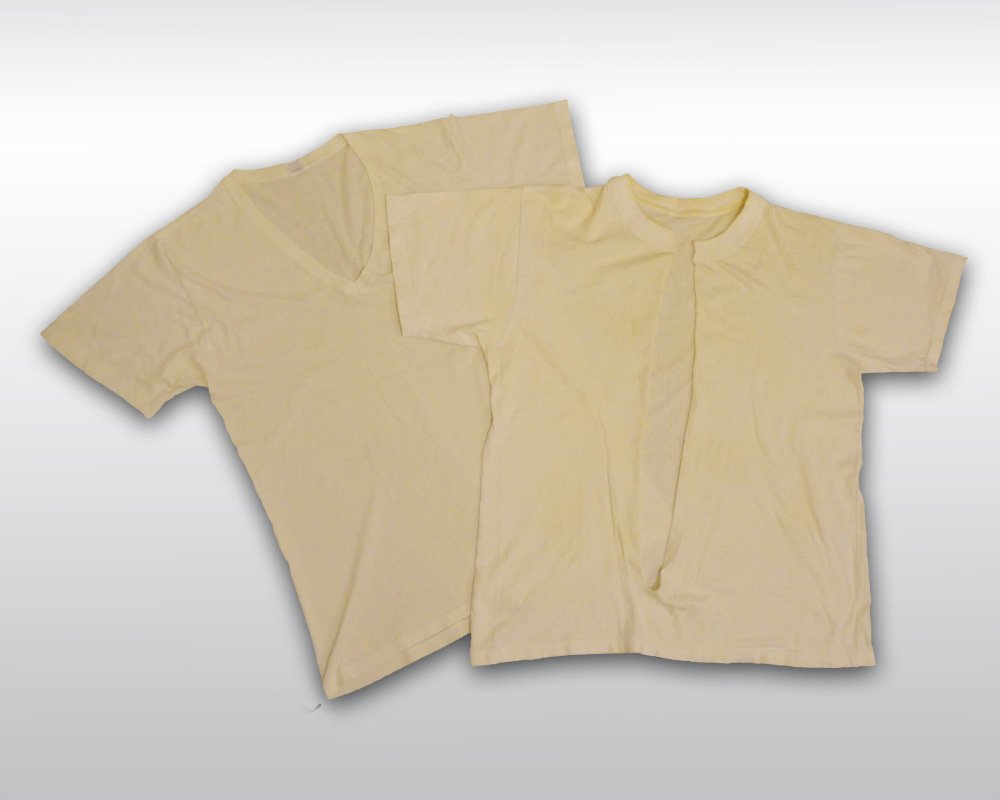 MICHAEL JACKSON USED HISTORY TOUR T-SHIRTS: A pair of Michael Jackson owned,used and concert worn T-shirts from the HIStory World Tour. Made of white cotton, without designer tags. Size unknown. Accompanied by a Knaisz Auctions Certification. E