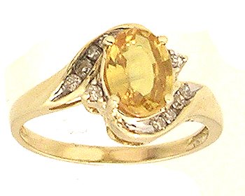 10KY 1.35ct Yellow Sapphire Oval .10ct Diamond Ri