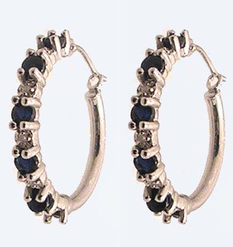 10kw .60ctw Sapphire Round Diamond Hoop Earrings