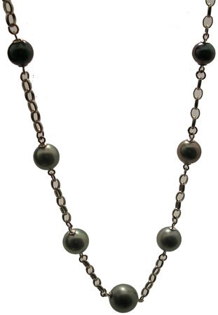 14KWG 8-12.5mm Tahitian 7 Pearl Rolo Necklace 15.