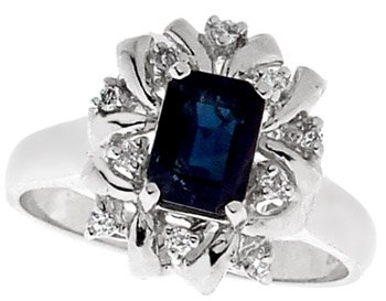 14KW 1.15ct Sapphire ecut .10 Diamond ring